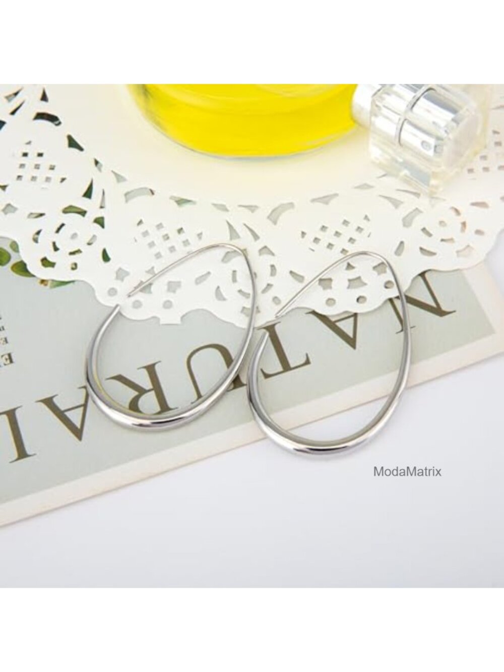 14k Gold Plated Sterling Silver Teardrop Hoop Earrings Large Oval Pull Through - Picture 3 of 6